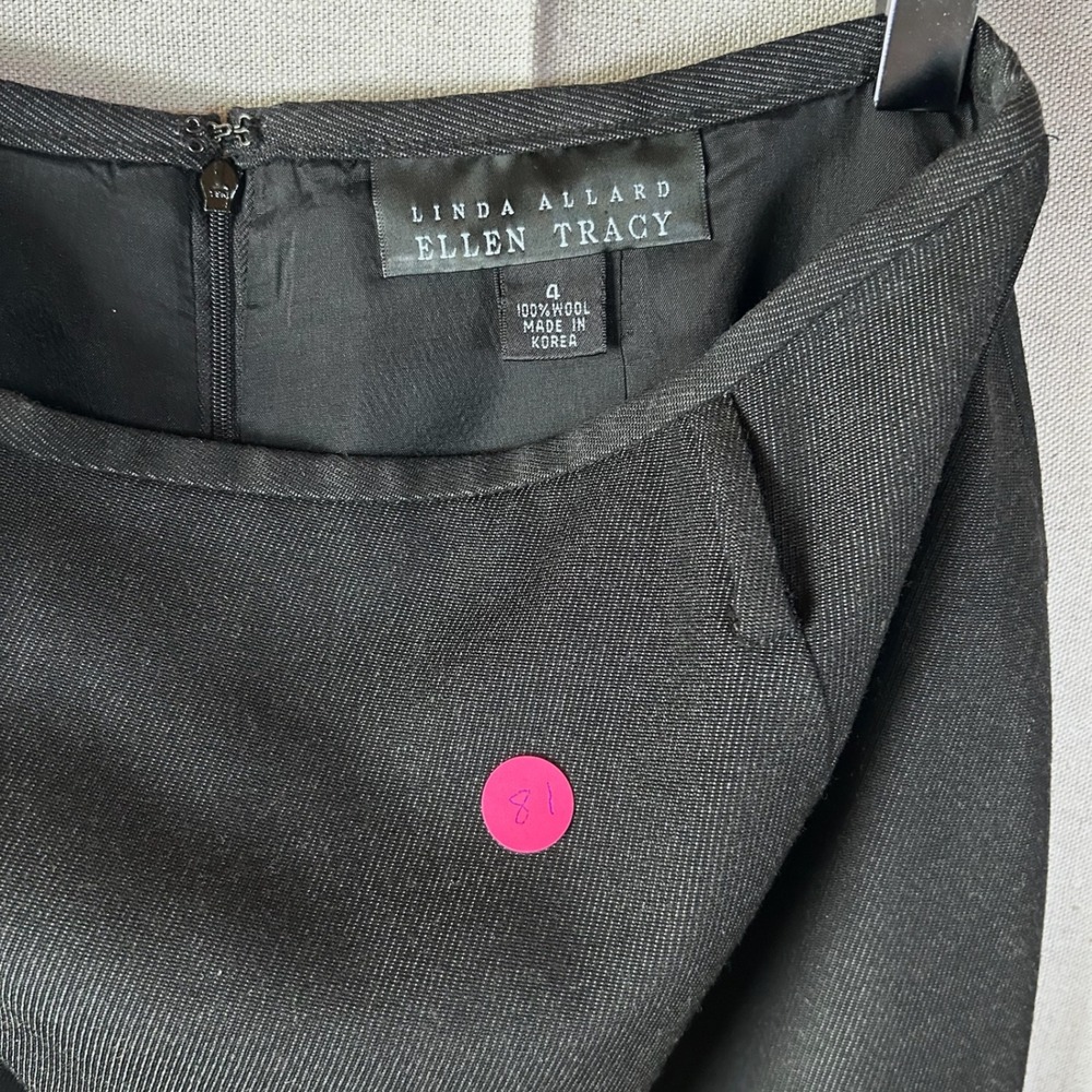 Linda Allard Ellen Tracy Black 100% Wool Pencil Skirt Size 4 Career Wear - Picture 2 of 5